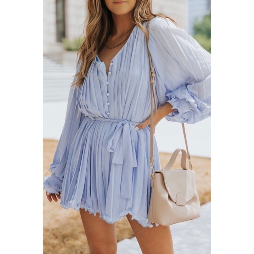 Sky Blue Pleated Romper